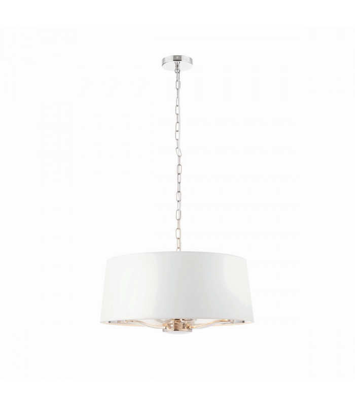 Harvey Multi Arm Cylindrical Pendant Light Bright Nickel Plate, Vintage White Fabric