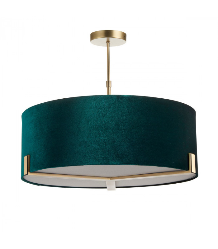 Hayfield Multi Arm Pendant Light Matt Antique Brass Plate, Green Velvet