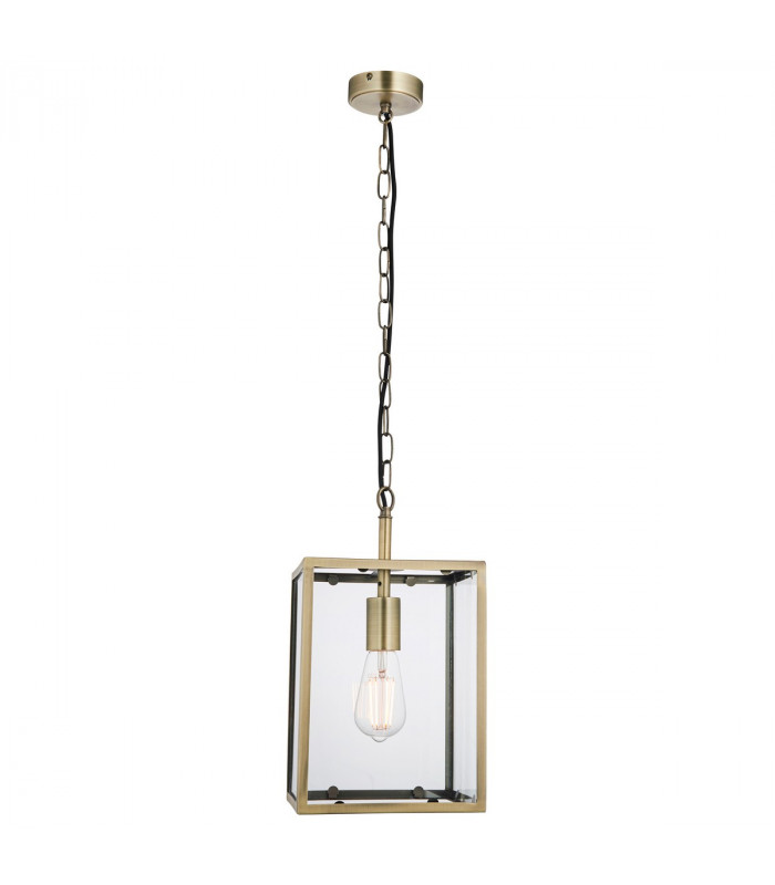 Hadden Single Pendant Light Matt Antique Brass Plate, Clear Glass