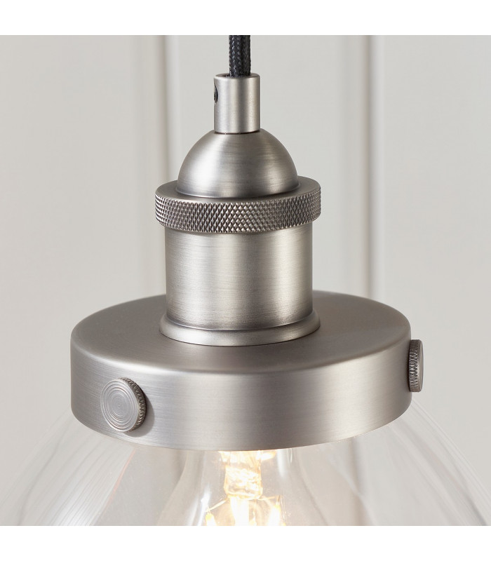 Hansen Dome Pendant Light Brushed Silver Paint, Clear Glass