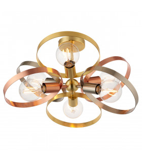 Hoop Multi Arm Semi Flush Ceiling Light Satin Brass