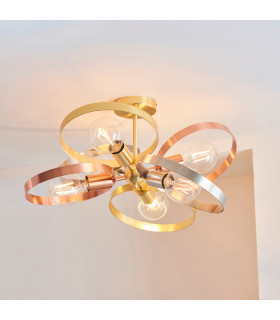 Hoop Multi Arm Semi Flush Ceiling Light Satin Brass-1