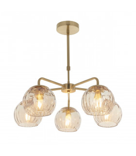 Dimple Multi Arm Glass Pendant Light Satin Brass Plate