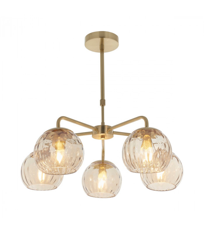 Dimple Multi Arm Glass Pendant Light Satin Brass Plate