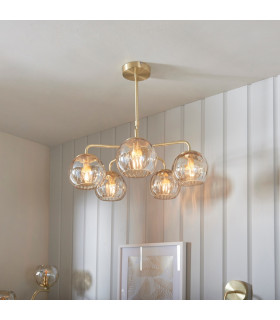 Dimple Multi Arm Glass Pendant Light Satin Brass Plate-1