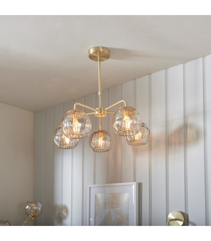 Dimple Multi Arm Glass Pendant Light Satin Brass Plate-2