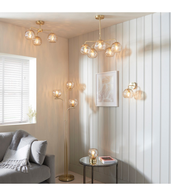 Dimple Multi Arm Glass Pendant Light Satin Brass Plate-3