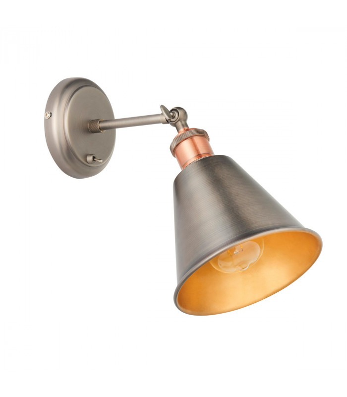 Hal Metal Wall Lamp Aged Pewter, Aged Copper Plate