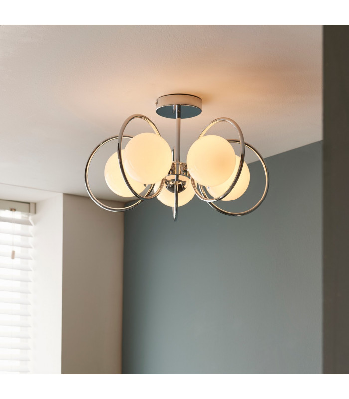 Orb Multi Arm Glass Semi Flush Ceiling Light Chrome Plate-3