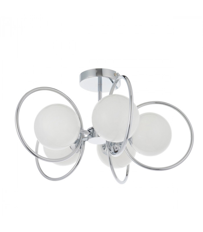 Orb Multi Arm Glass Semi Flush Ceiling Light Chrome Plate, Opal Glass