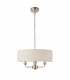 Highclere 3 Lamp Single Shade Pendant Light Brushed Chrome Plate, Natural Linen