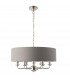 Highclere 6 Lamp Cylindrical Pendant Light Bright Nickel Plate, Charcoal Fabric