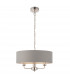 Highclere 3 Lamp Cylindrical Pendant Light Bright Nickel Plate, Charcoal Fabric