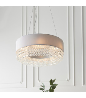 Malmesbury Single Pendant Light Silver Grey Fabric-1