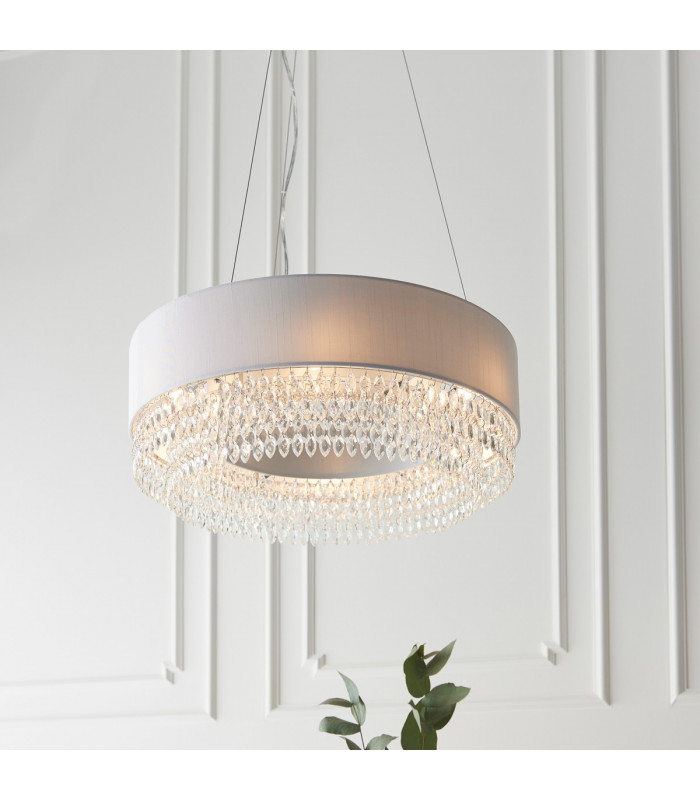 Malmesbury Single Pendant Light Silver Grey Fabric-1