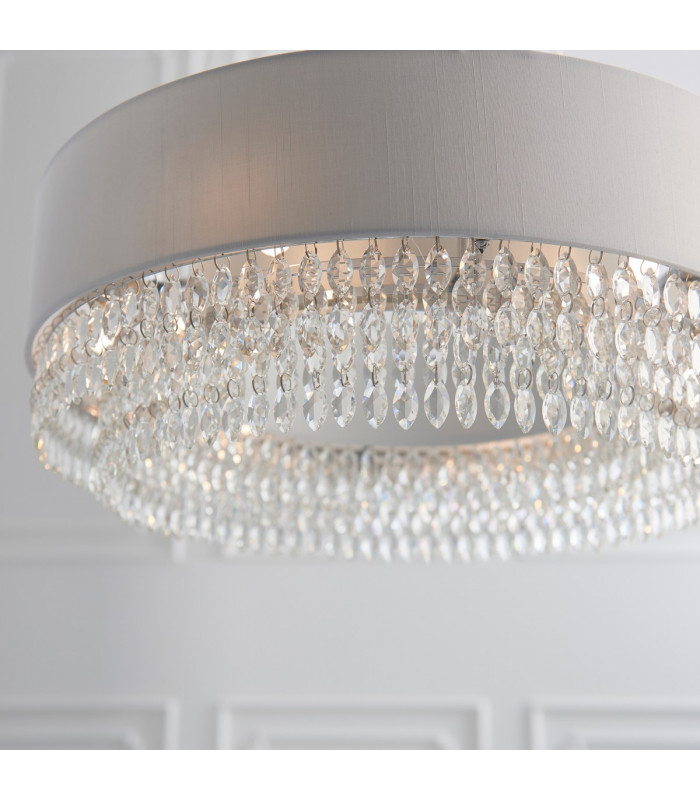 Malmesbury Single Pendant Light Silver Grey Fabric-4