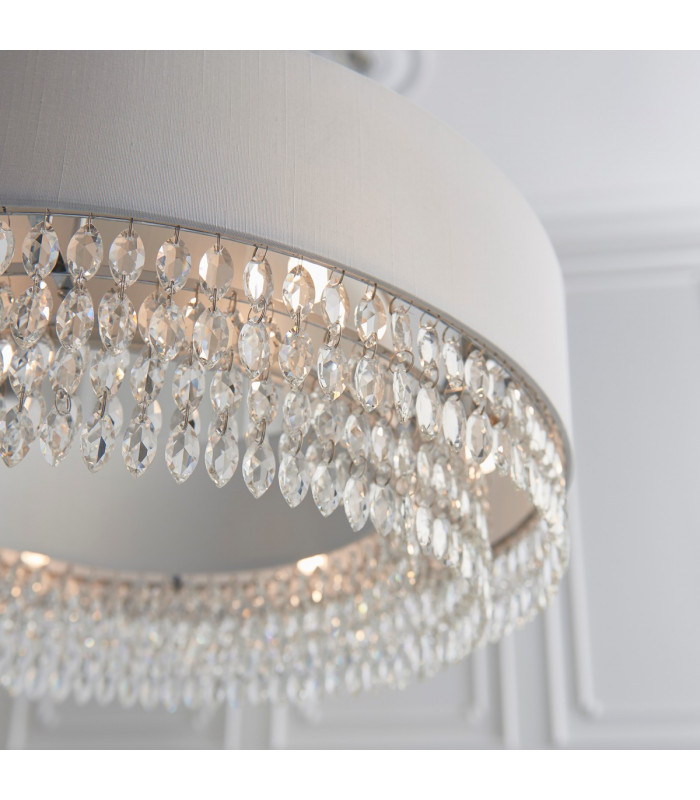 Malmesbury Single Pendant Light Silver Grey Fabric-5