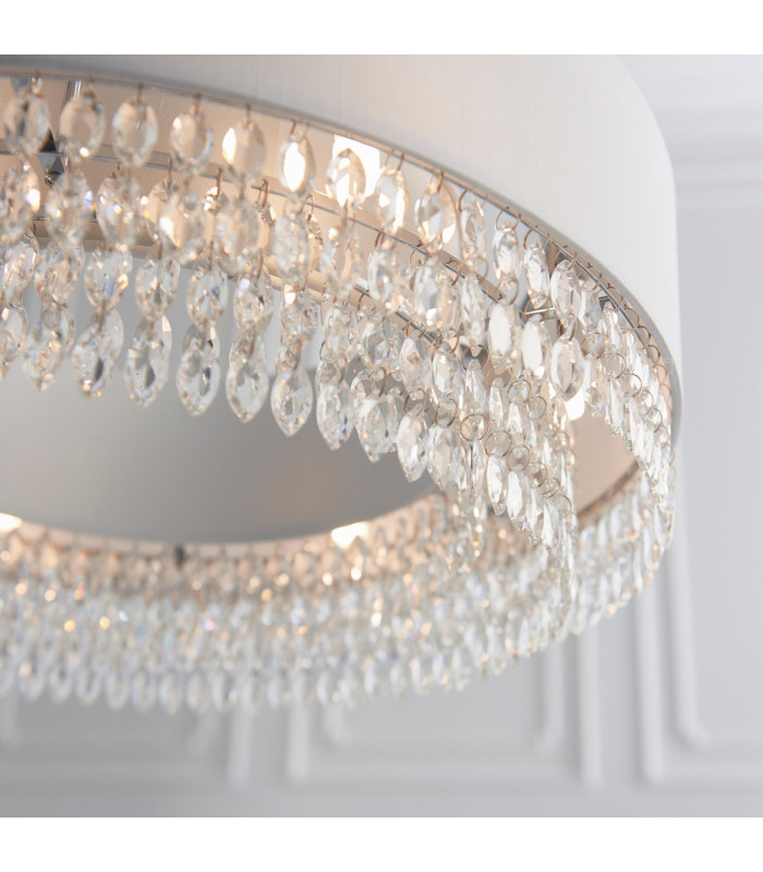 Malmesbury Single Pendant Light Silver Grey Fabric-6