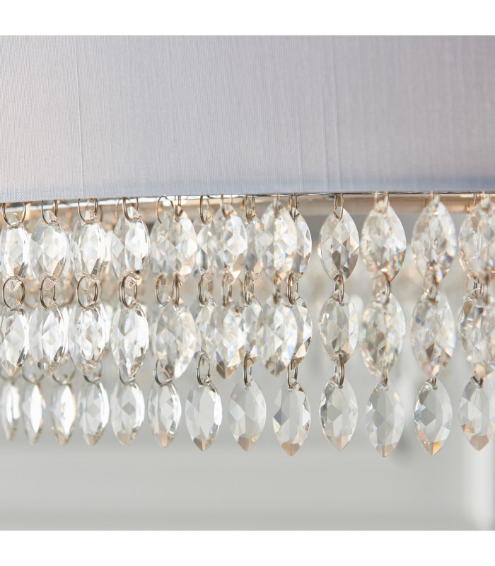 Malmesbury Single Pendant Light Silver Grey Fabric, Clear Glass, Chrome Plate - End of Line