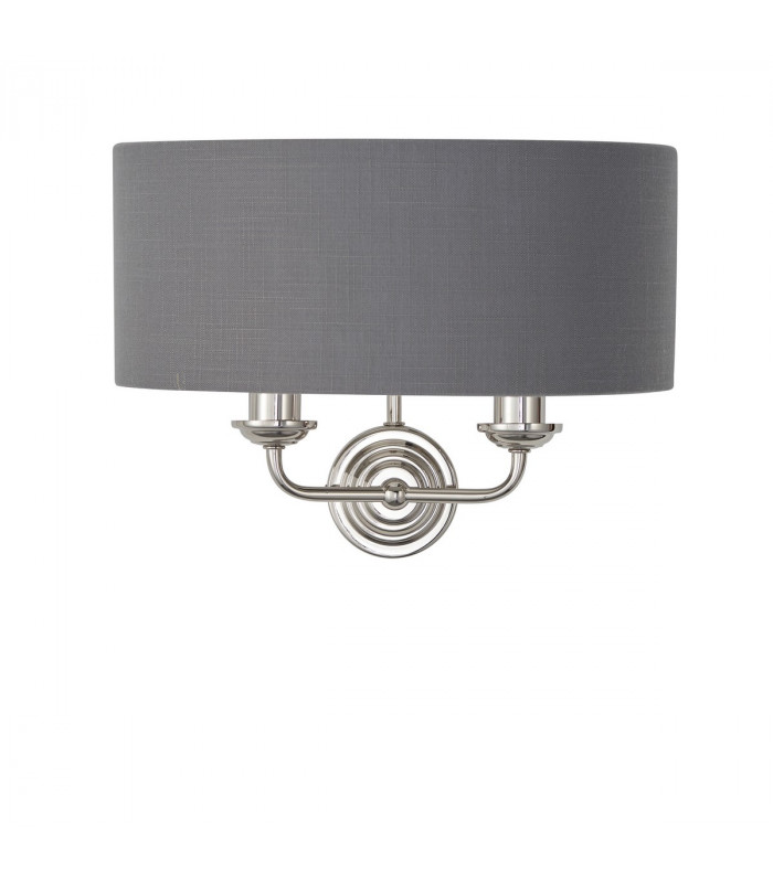 Highclere Shade Wall Lamp Bright Nickel Plate, Charcoal Fabric