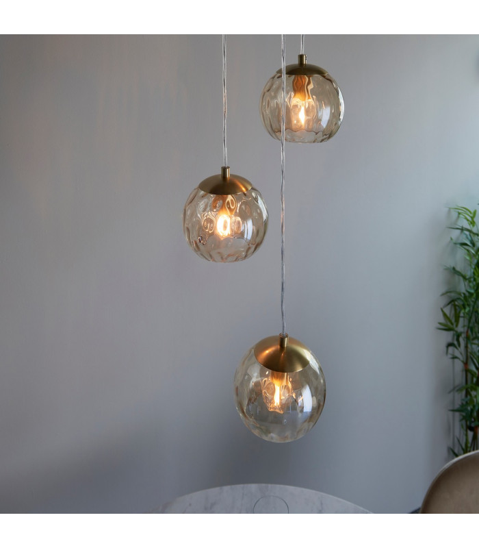 Dimple Modern Cluster 3 Light Pendant Brushed Brass-3