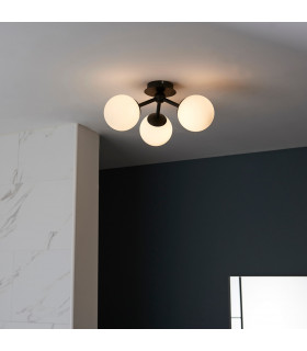 Pulsa Bathroom Globe Semi Flush 3 Arm Ceiling Light Matt Black-1