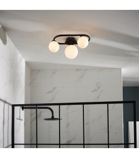 Pulsa Bathroom Globe Semi Flush 3 Lamp Ceiling Light Matt Black-1