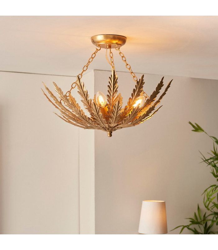 Delphine Decorative Gold Layered Leaf Semi Flush Ceiling Light-1