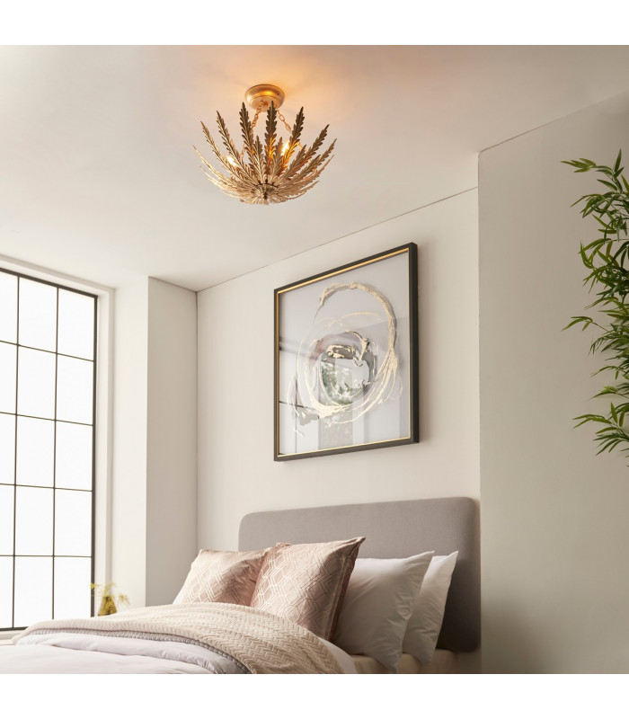Delphine Decorative Gold Layered Leaf Semi Flush Ceiling Light-2