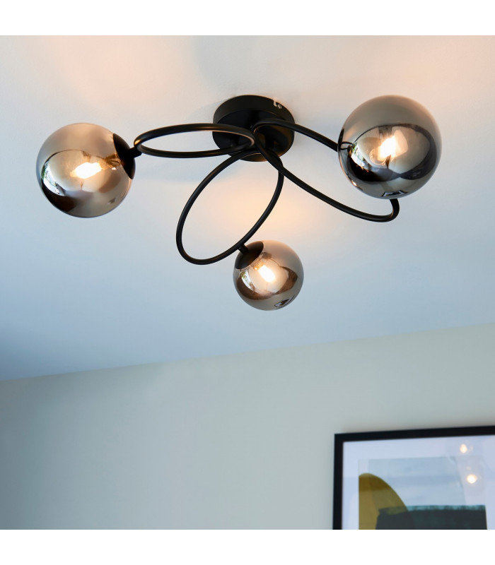 Ellipse Semi Flush 3 Light Globe Lamp Satin Black-2