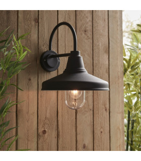Farmhouse Traditional Outdoor Dome Wall Light Textured Black Glass Shade-1