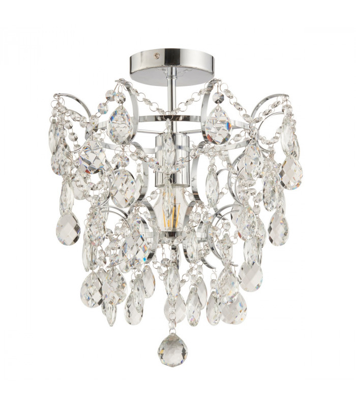 Alisona Elegant Decorative Bathroom Semi Flush Chandelier Chrome Plated with Clear Faceted Crystals, IP44