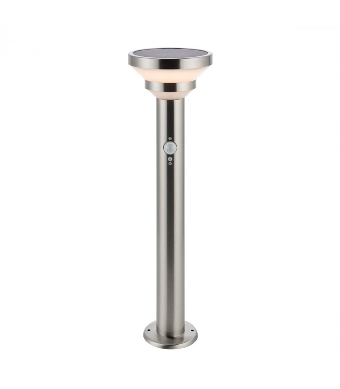 Modern Solar Powered Dimmable LED Short Bollard Lamp Brushed Stainless Steel