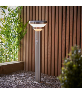 Modern Solar Powered Dimmable LED Short Bollard Lamp Brushed Stainless Steel-1