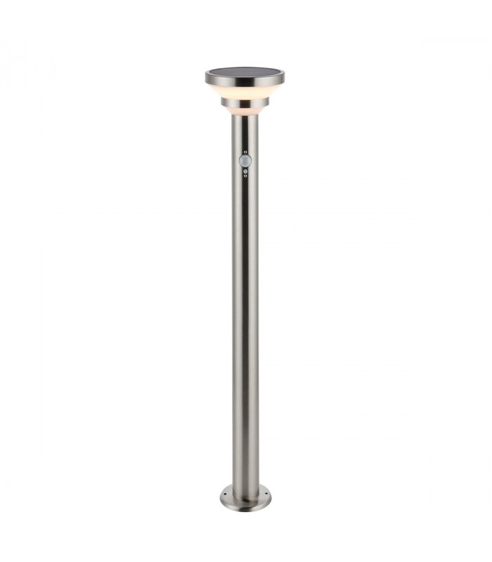 Modern Solar Powered Dimmable LED Tall Bollard Lamp Brushed Stainless Steel