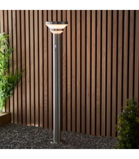 Modern Solar Powered Dimmable LED Tall Bollard Lamp Brushed Stainless Steel-1