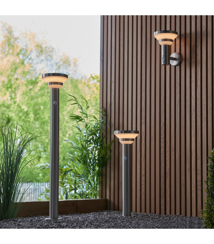 Modern Solar Powered Dimmable LED Tall Bollard Lamp Brushed Stainless Steel-2