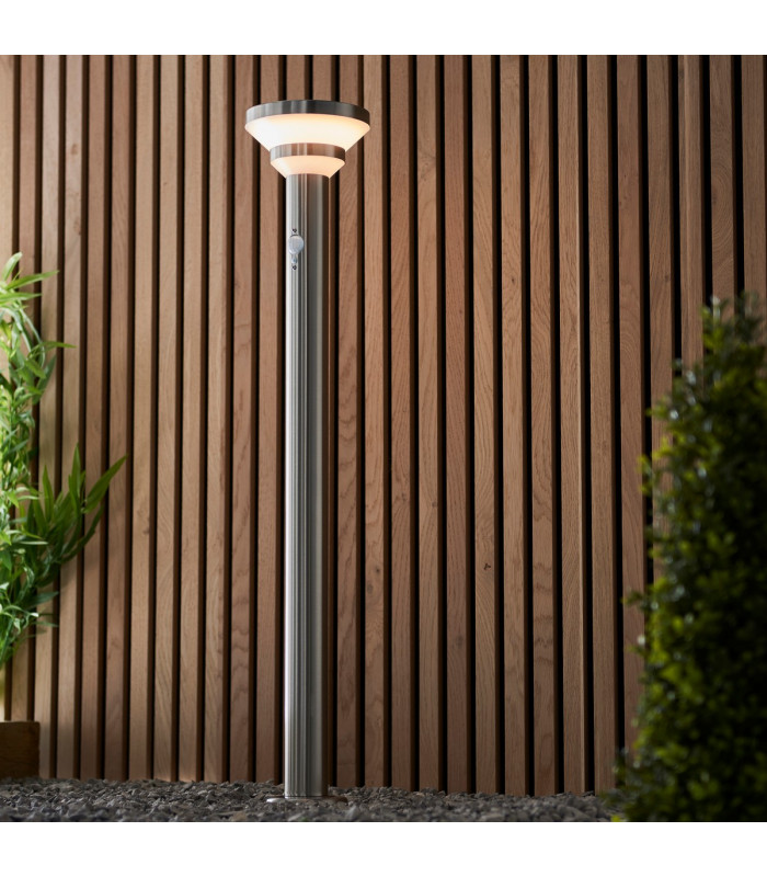 Modern Solar Powered Dimmable LED Tall Bollard Lamp Brushed Stainless Steel-3