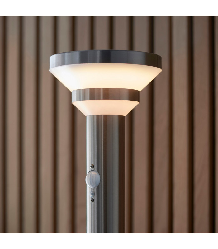Modern Solar Powered Dimmable LED Tall Bollard Lamp Brushed Stainless Steel-4
