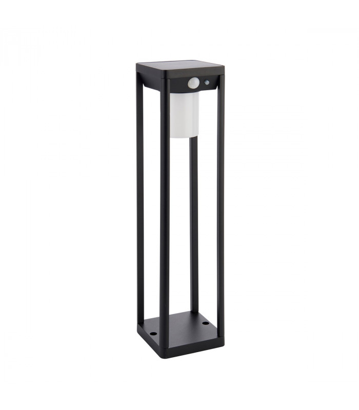 Hallam Modern Solar Powered Dimmable LED Short Bollard Lamp Textured Black, PIR Motion & Day Night Sensors, Warm White, IP44