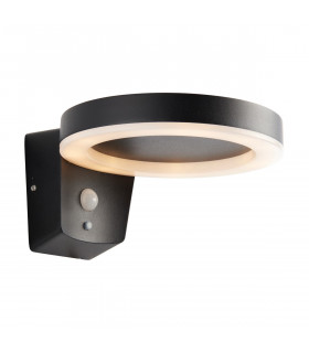 Ebro Modern Solar Powered Round Ring LED Wall Lamp Textured Black