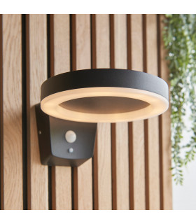 Ebro Modern Solar Powered Round Ring LED Wall Lamp Textured Black-1