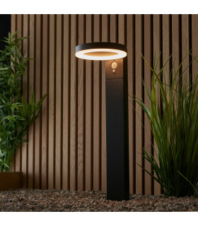 Ebro Modern Solar Powered Dimmable LED Round Bollard Lamp Textured Black-1
