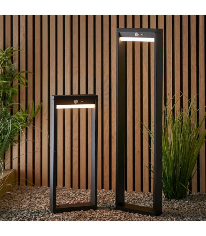 Dannah Modern Solar Powered LED Box Shaped Bollard Lamp Textured Black-2
