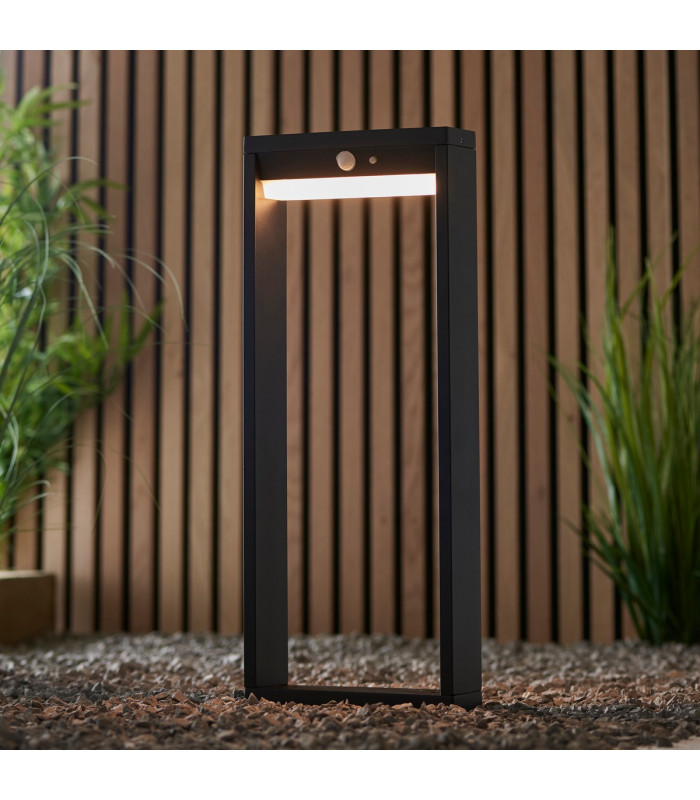 Dannah Modern Solar Powered LED Box Shaped Bollard Lamp Textured Black-3