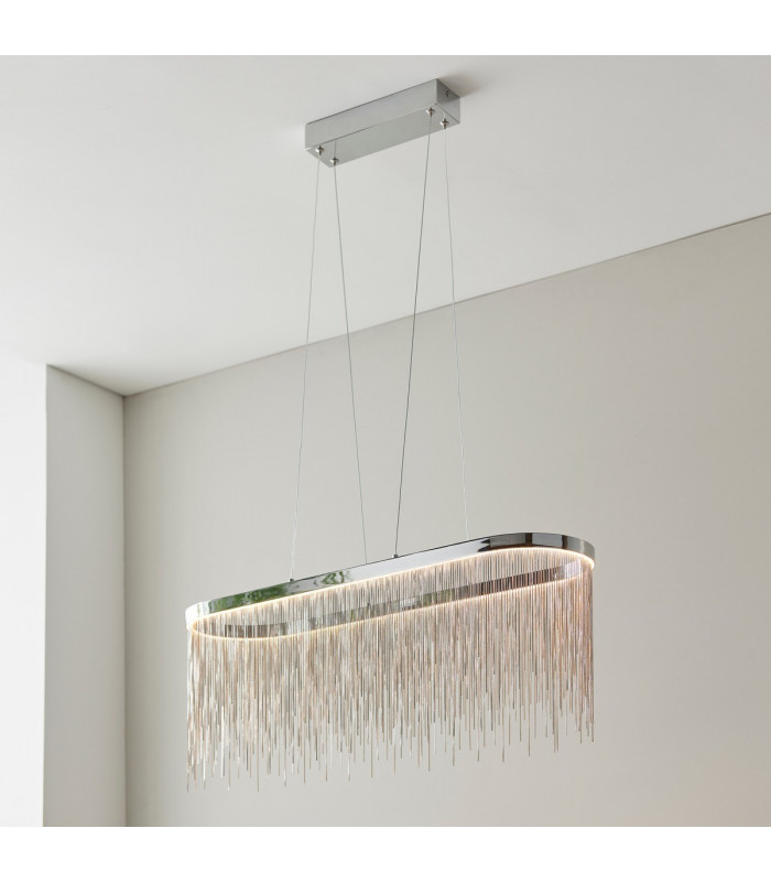 Orphelia LED Bar Pendant Light Fine Silver Chain Waterfall Effect Polished Chrome-1