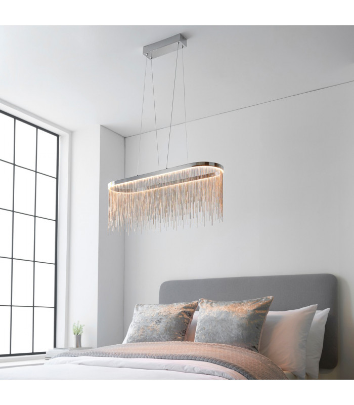 Orphelia LED Bar Pendant Light Fine Silver Chain Waterfall Effect Polished Chrome-4