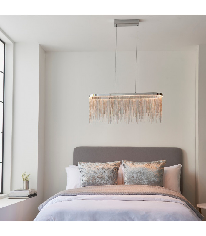 Orphelia LED Bar Pendant Light Fine Silver Chain Waterfall Effect Polished Chrome-5