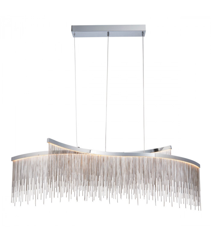 Orphelia LED Curve Twin Bar Pendant Light Fine Silver Chain Waterfall Effect Polished Chrome