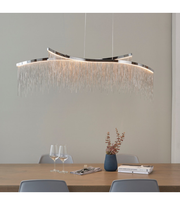 Orphelia LED Curve Twin Bar Pendant Light Fine Silver Chain Waterfall Effect Polished Chrome-1